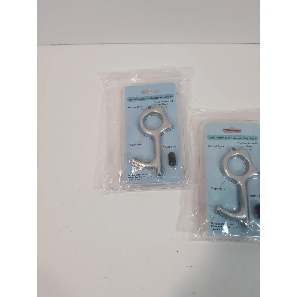 4x Lot No Touch Door Opener Tool And Retractable Keychain Zinc Alloy Silicone